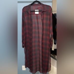 ZARA Mesh Maxi Flannel in Red. sz Medium.